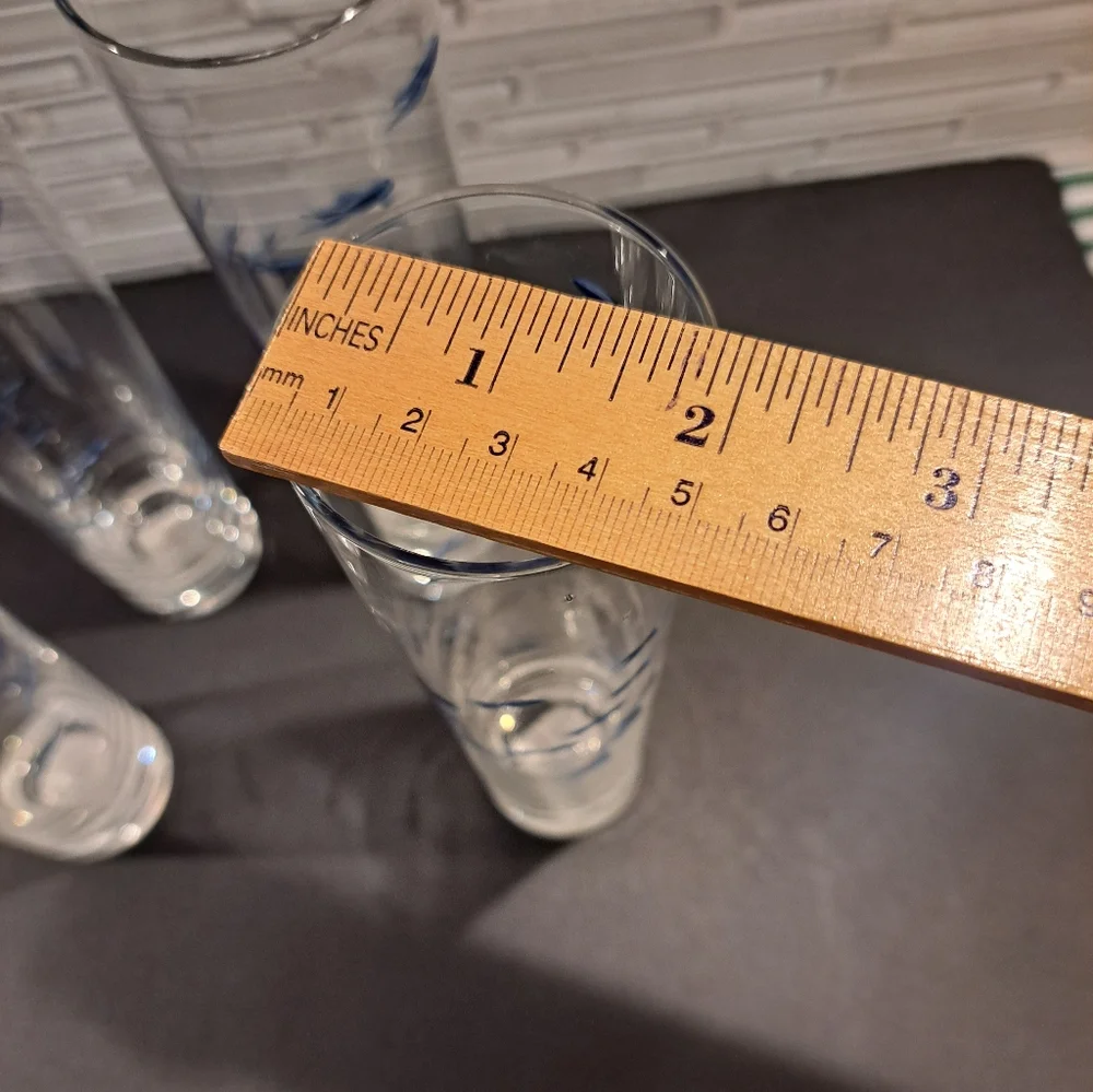 4 Blue Etched School Fish Guppy High Ball Cocktail Glasses -Z Gallerie